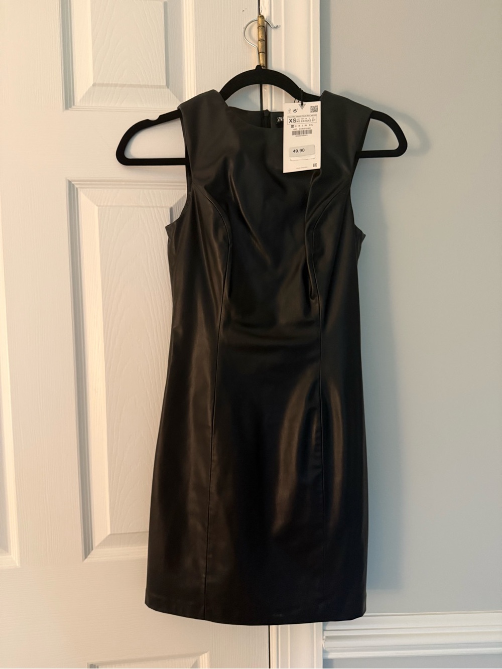 Zara Black Faux-Leather Sheath Dress - XS